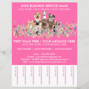 Neonrosa Hunderasse Hundebetreuer-Service Flyer