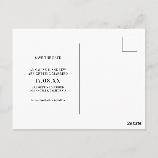 Neonrosa lässiges Palmenblatt Save the Date Foto Postkarte (Rückseite)