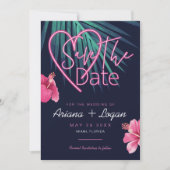 Neonrosa Liebe, tropisches Retro Save The Date (Vorderseite)