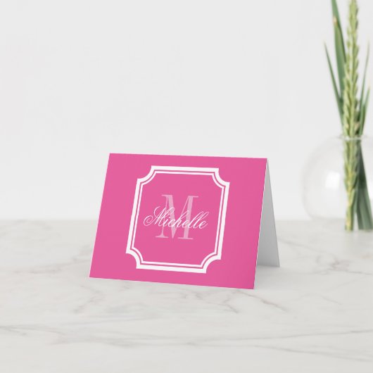 Neonrosa Monogramm-Mitteilungskarten mit elegantem (Vorderseite)