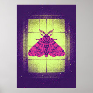 Neonrosa Motten-Limette-Fenster Pop-Art Poster