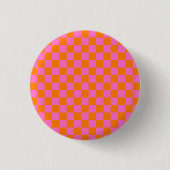 Neonrosa Orange Checkerboard Vintag Button (Vorderseite)