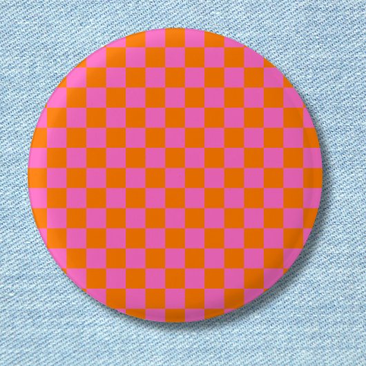 Neonrosa Orange Checkerboard Vintag Button