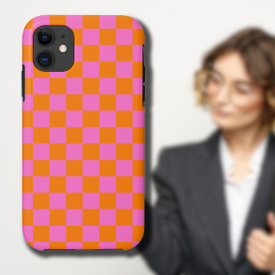 Neonrosa Orange Checkerboard Vintag Case-Mate iPhone Hülle
