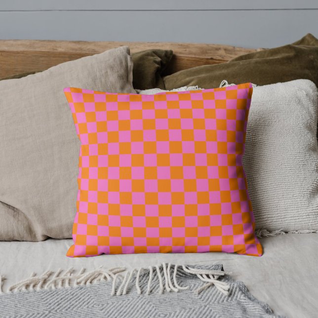 Neonrosa Orange Checkerboard Vintag Kissen (Von Creator hochgeladen)