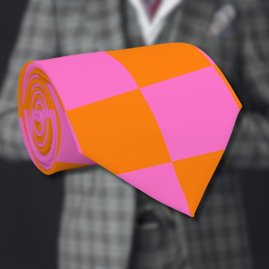 Neonrosa Orange Checkerboard Vintag Krawatte