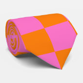 Neonrosa Orange Checkerboard Vintag Krawatte (Gerollt)