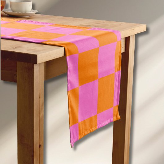Neonrosa Orange Checkerboard Vintag Kurzer Tischläufer