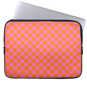 Neonrosa Orange Checkerboard Vintag Laptopschutzhülle