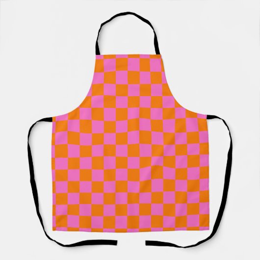Neonrosa Orange Checkerboard Vintag Schürze (Vorderseite)