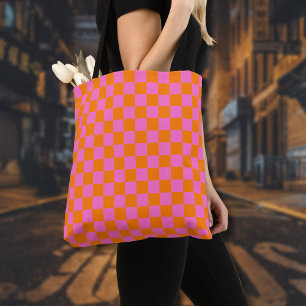 Neonrosa Orange Checkerboard Vintag Tasche