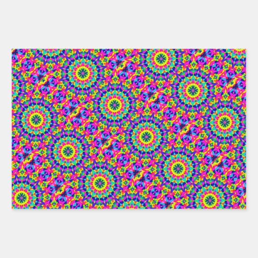 Neonrosa, orangefarbenes, grünes und gelbes Fliese Geschenkpapier Set (Vorderseite)