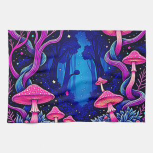 Neonrosa Pilzwald Kunst Geschirrtuch