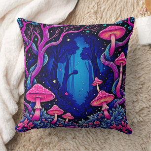Neonrosa Pilzwald Kunst Kissen