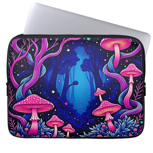 Neonrosa Pilzwald Kunst Laptopschutzhülle (Vorderseite)