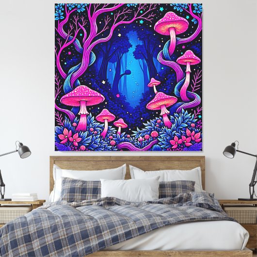 Neonrosa Pilzwald Kunst Leinwanddruck (Insitu (Schlafzimmer))