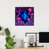 Neonrosa Pilzwald Kunst Poster (Heimbüro)