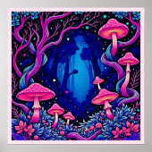 Neonrosa Pilzwald Kunst Poster (Vorne)