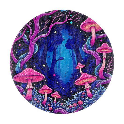 Neonrosa Pilzwald Kunst Schneidebrett (Vorderseite)