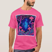 Neonrosa Pilzwald Kunst T-Shirt (Vorderseite)