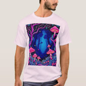 Neonrosa Pilzwald Kunst T-Shirt (Vorderseite)