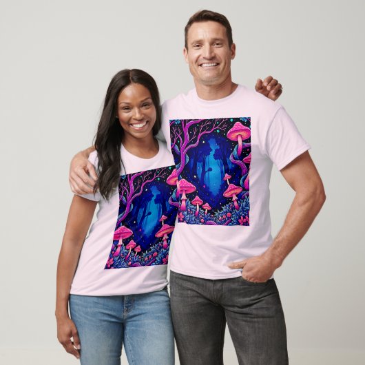 Neonrosa Pilzwald Kunst T-Shirt (Unisex)