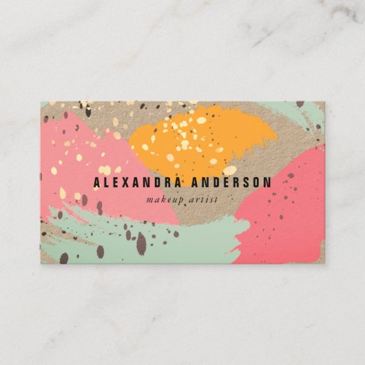 Neonrosa Pinselstriche zieht Kraft Paper Business  Visitenkarte (Vorderseite)