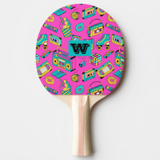 Neonrosa Retro-80er-Jahre Spaß Buntes Muster Tischtennis Schläger