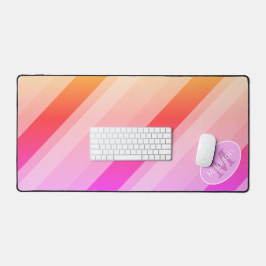 Neonrosa Rosa Retro geometrische Linien Monogramm Schreibtischunterlage (Tastatur & Maus)