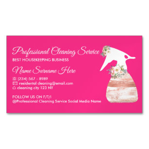 Neonrosa-Sprayblumen-Glamour-Reinigungsdienst Magnetische Visitenkarte