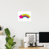 Neonrosa Stern und farbenfroher Regenbogen Whimsic Poster (Heimbüro)