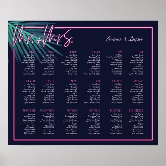 Neonrosa, tropische Retro-Hochzeit mit elektrische Poster (Vorne)