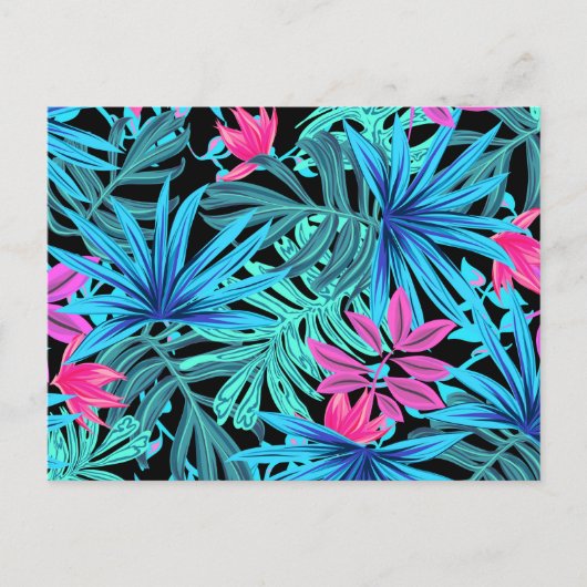 Neonrosa und blaues tropisches Pflanzenmuster Postkarte (Vorderseite)