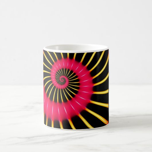 Neonrosa und gelbe Spiralfraktale Kaffeetasse (Mittel)