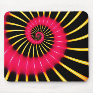 Neonrosa und gelbe Spiralfraktale Mousepad