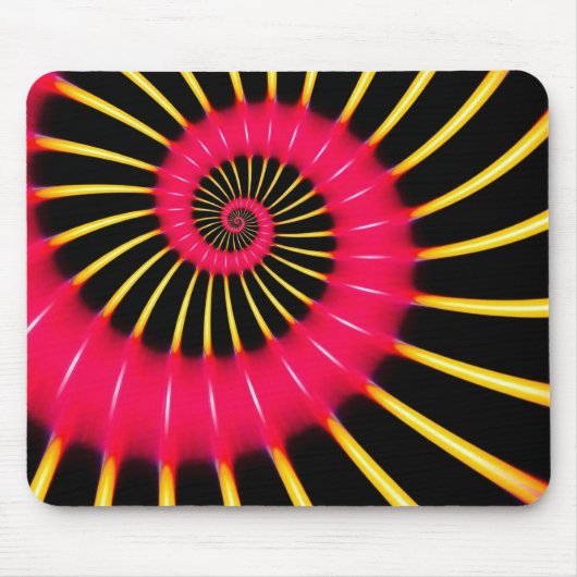 Neonrosa und gelbe Spiralfraktale Mousepad (Vorne)