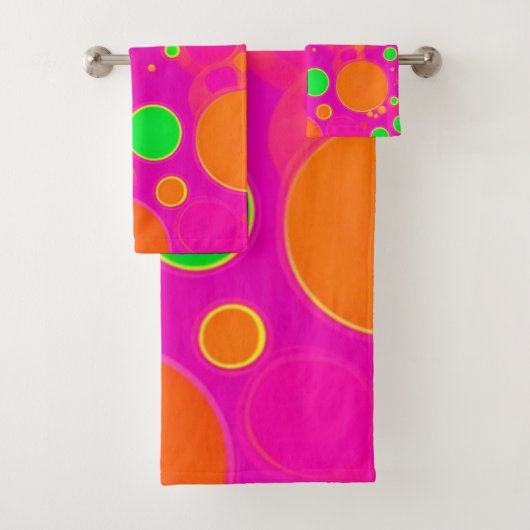 Neonrosa und grüne Retro Circle Design Badhandtuch Set (Insitu)