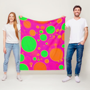 Neonrosa und grüne Retro Circle Design Fleecedecke