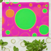 Neonrosa und grüne Retro Circle Design Geschirrtuch (Gefaltet)