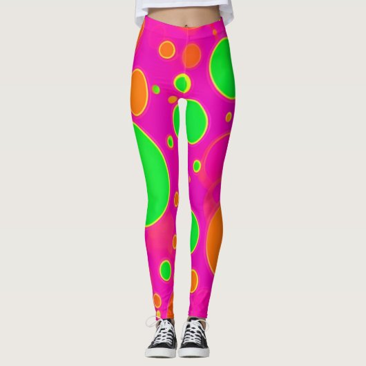 Neonrosa und grüne Retro Circle Design Leggings (Vorderseite)