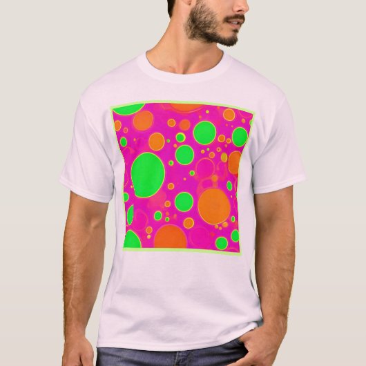 Neonrosa und grüne Retro Circle Design T-Shirt (Vorderseite)