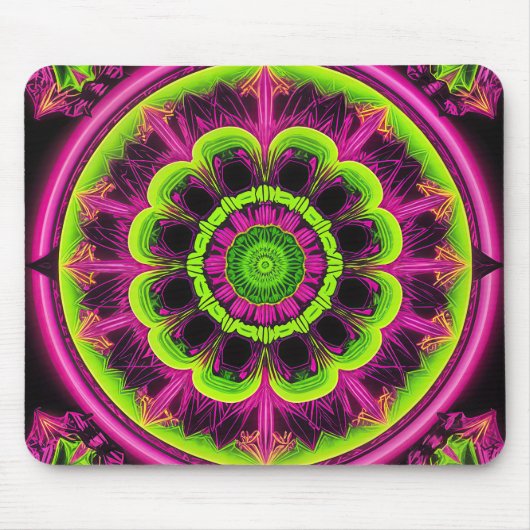 Neonrosa und grünes Kaleidoskop Mousepad (Vorne)