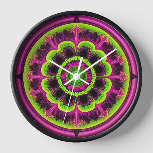 Neonrosa und grünes Kaleidoskop Uhr (Vorderseite)