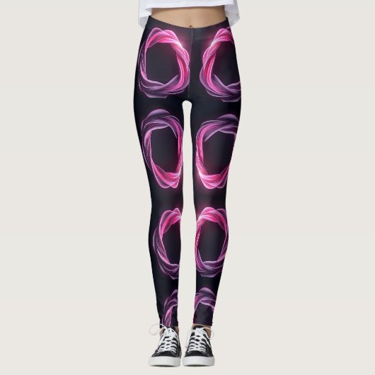 Neonrosa und lila abstrakte Wirbel auf der schwarz Leggings (Vorderseite)
