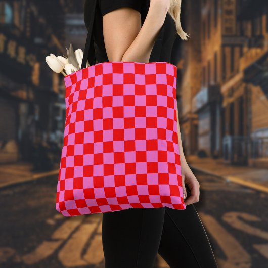 Neonrosa und rotes Karton Vintag Tasche
