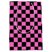 Neonrosa und schwarz karierte Tafel Vintag Mittlere Geschenktüte (Vorderseite)