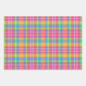 Neonrosa, Zitronengrün, Blau, Orange und Gelb Kari Geschenkpapier Set (Vorderseite 3)