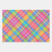 Neonrosa, Zitronengrün, Blau, Orange und Gelb Kari Geschenkpapier Set (Vorderseite)