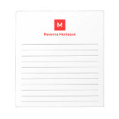 Neonrote moderne, schicke, trendy Monogramm-Linien Notizblock (Vorderseite)