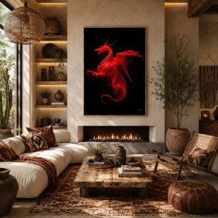 Neonroter Drache Quantum Flow Poster
